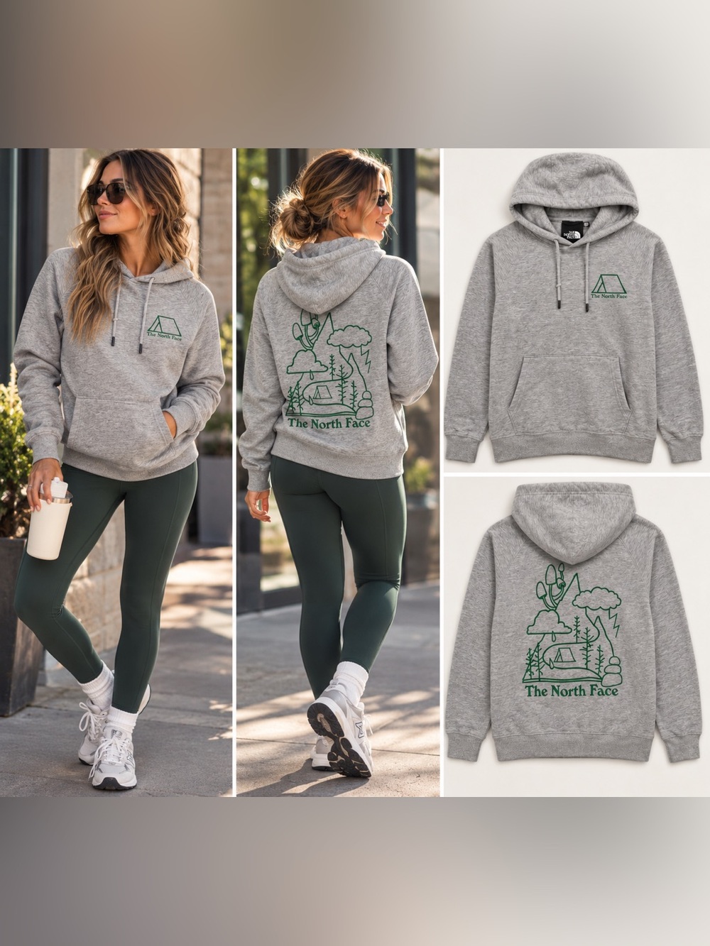 The North Face Places We Love Hoodie Women M Gray Green Graphic